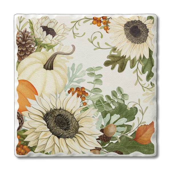 Sunflowers & Pumpkins Single Absorbent Tumbled Tile Coaster