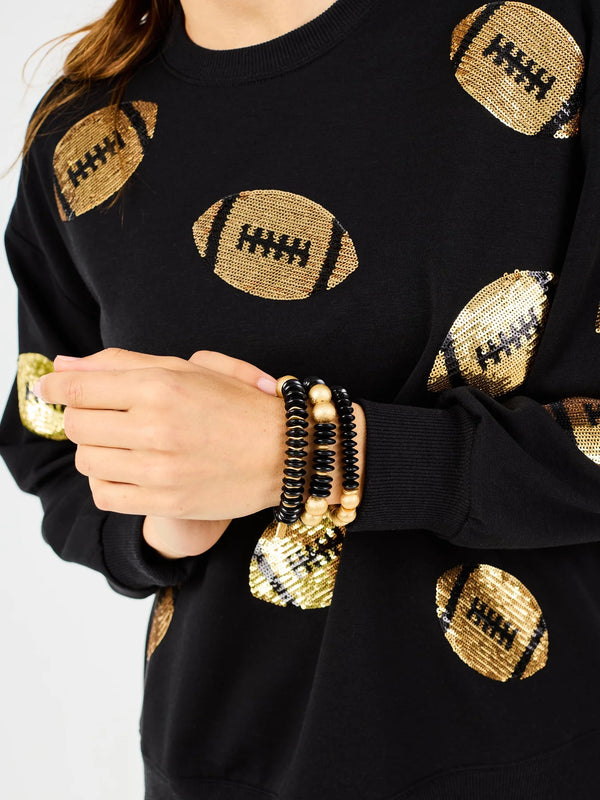 Sarah Sequin Football Sweatshirt - Black & Gold