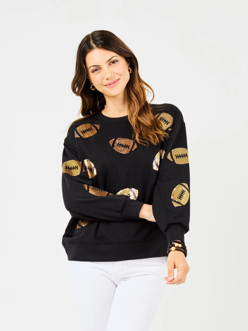 Sarah Sequin Football Sweatshirt - Black & Gold