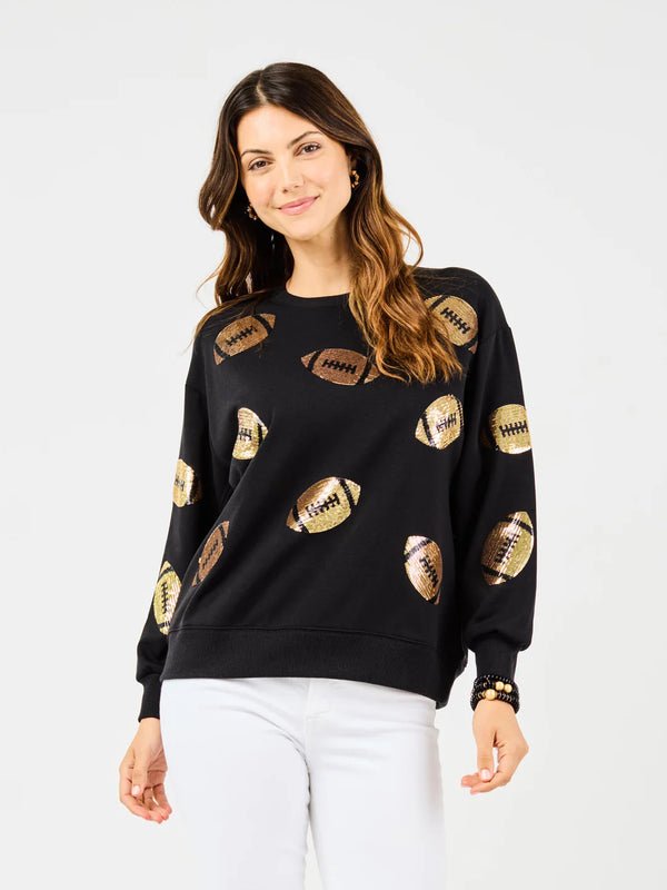Sarah Sequin Football Sweatshirt - Black & Gold