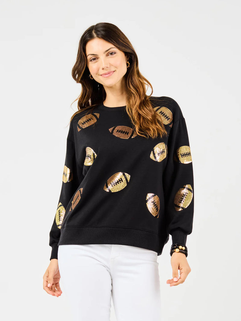 Sarah Sequin Football Sweatshirt - Black & Gold