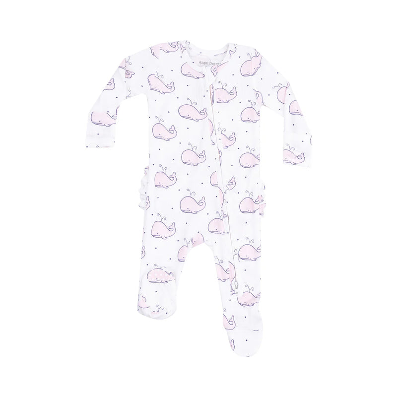 Bubbly Whale Pink 2-Way Zipper Ruffle Back Footie