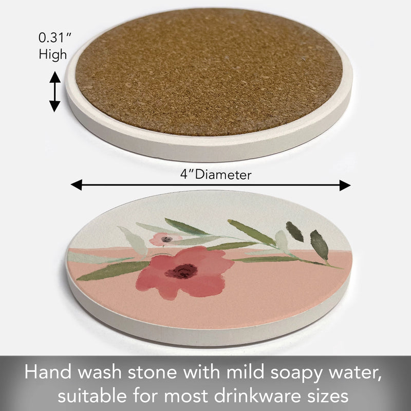 Pink Floral Round Single Tile Coaster