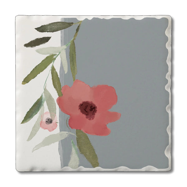 Grey Pink Flower Single Square Coaster