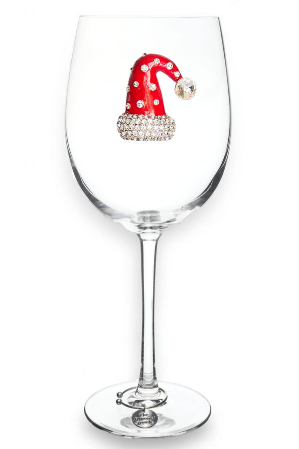 Christmas Hat Jeweled Stemmed Wine Glass