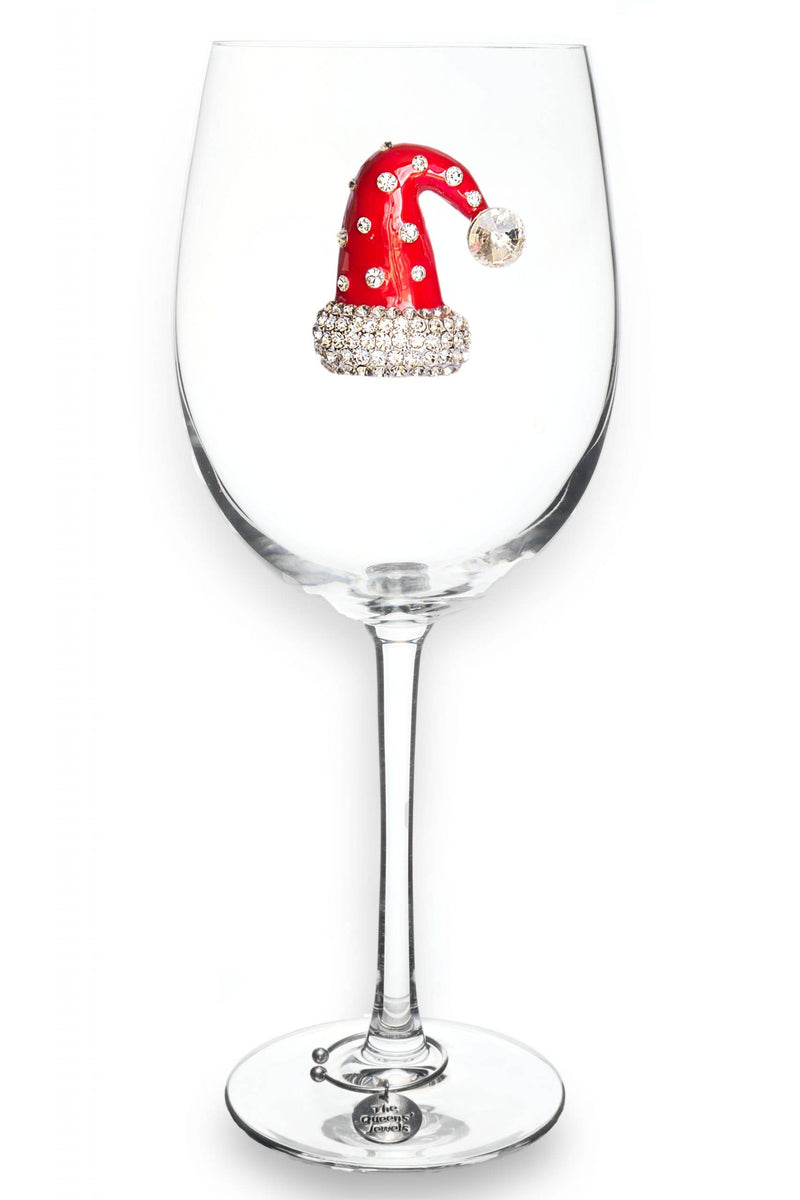 Christmas Hat Jeweled Stemmed Wine Glass