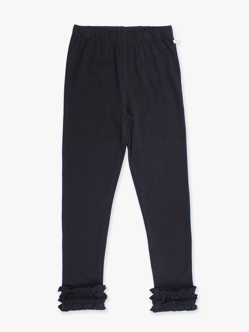 Girls Black Classic Ruffle Leggings: Black - Size 5