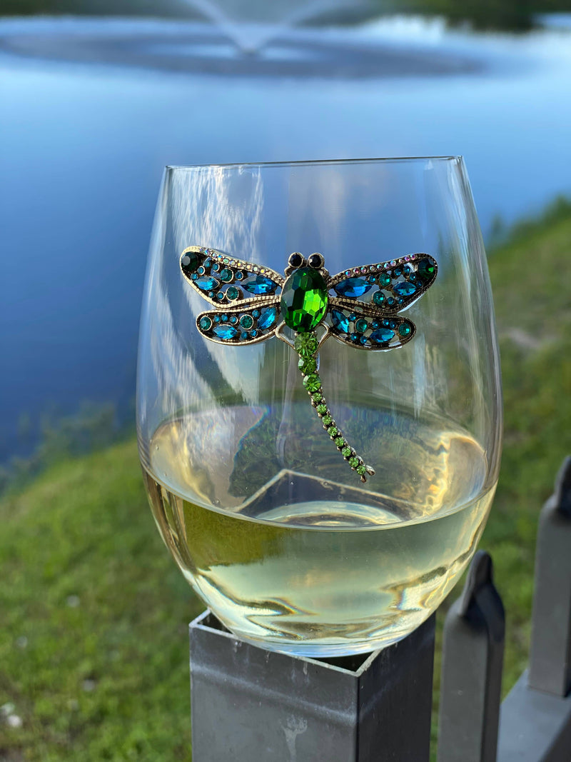 Dragonfly Jeweled Stemless Wine Glass