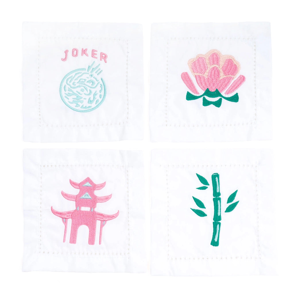 Mahjong Embroidered Cocktail Napkin Set - Thumbnail 2