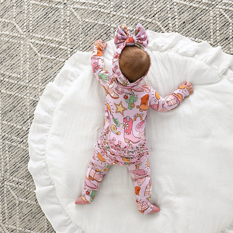 Lainey Pink Western Ruffle Zip Bamboo Baby Sleeper