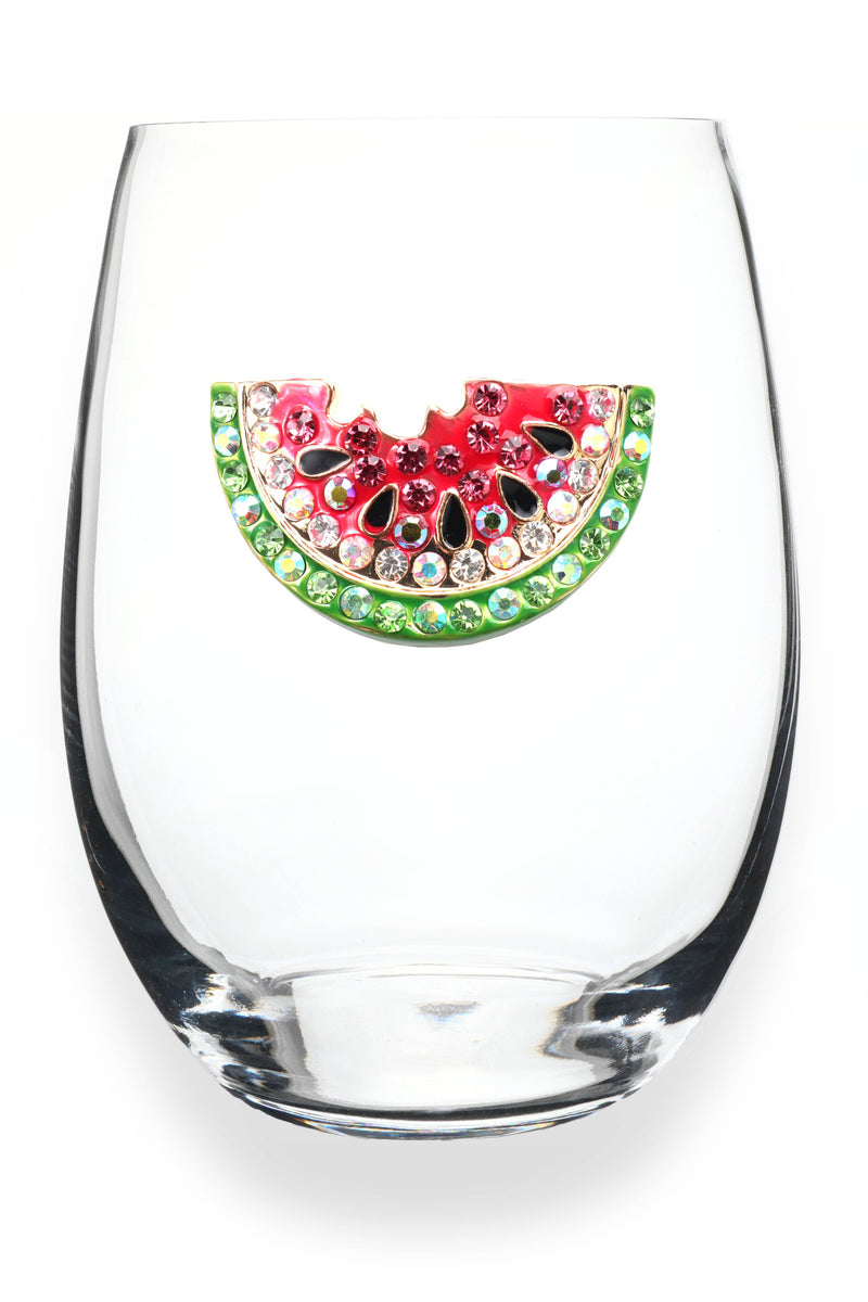 Watermelon Jeweled Stemless Wine Glass