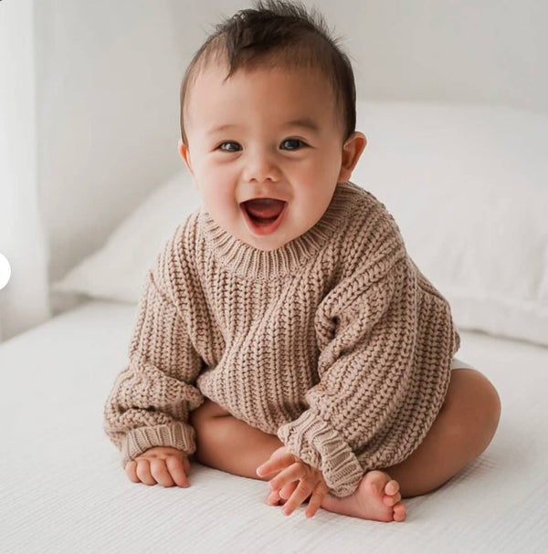 Baby Sweater Chunky Braided knit Cotton oversize style: 6-12m / Fog Sweater