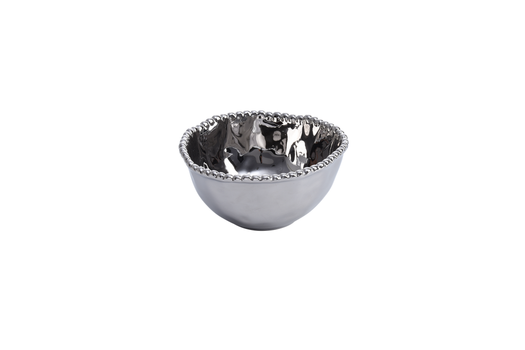 Pampa Bay White Ceramic with Silver Edge Small Bowl - Thumbnail 2