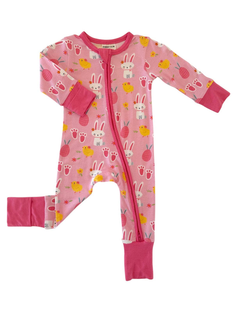 2-Way Convertible Zip Romper, Pink Easter Bunny