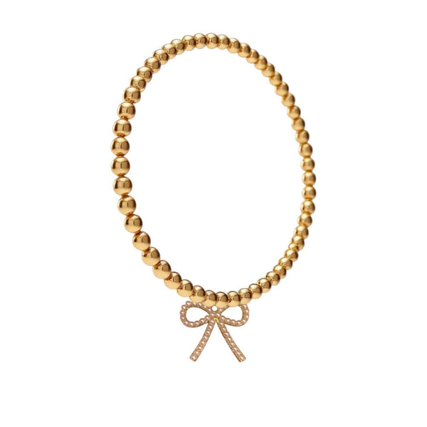BOW PEARL | Charm and Gold Filled Ball Beads Bracelet: 14K Gold Filled beads / Stretchy 7"