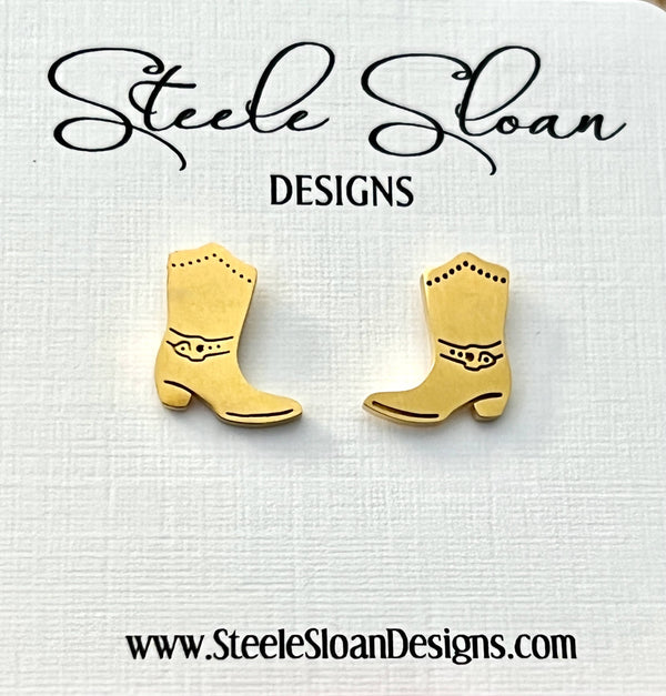 Cowgirl Boot Gold Stud Earrings