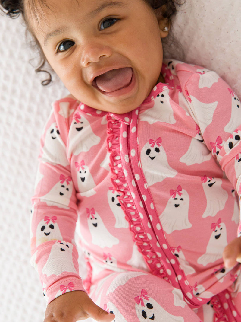 Baby Girls Ghostie Girls Bamboo Viscose Footed Ruffle One Piece Pajama: Pink