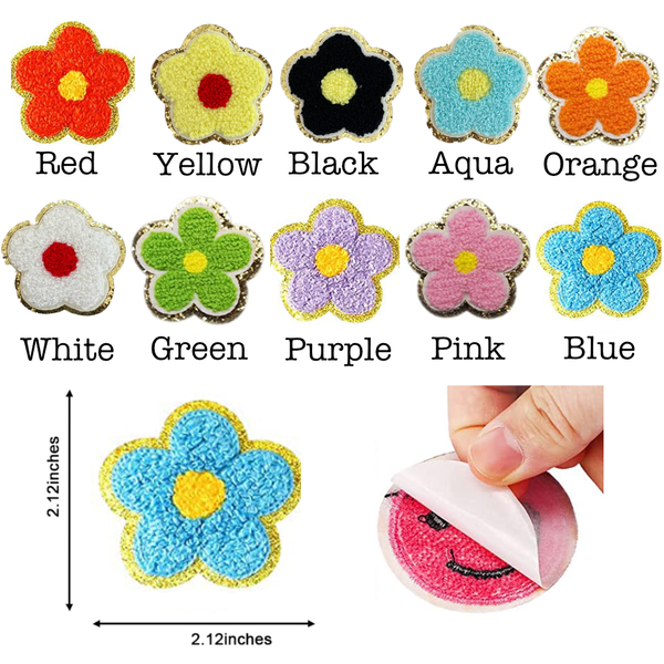 Self Adhesive Chenille Flower Patches: Orange / Flower