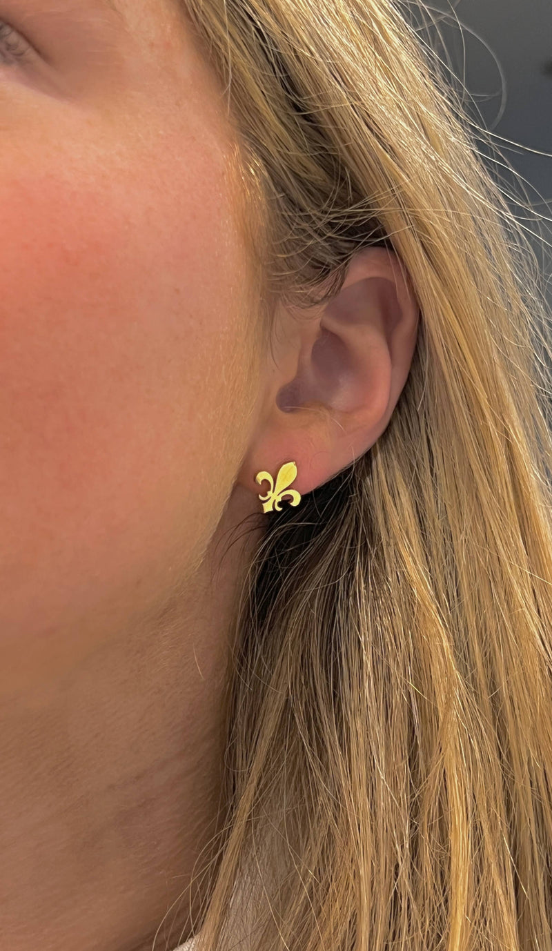 Fleur De Lis Gold Stud Earrings