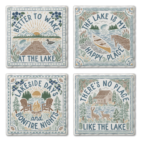 Lakeside 4 Pack Absorbent Stone Coaster Set - Thumbnail 2