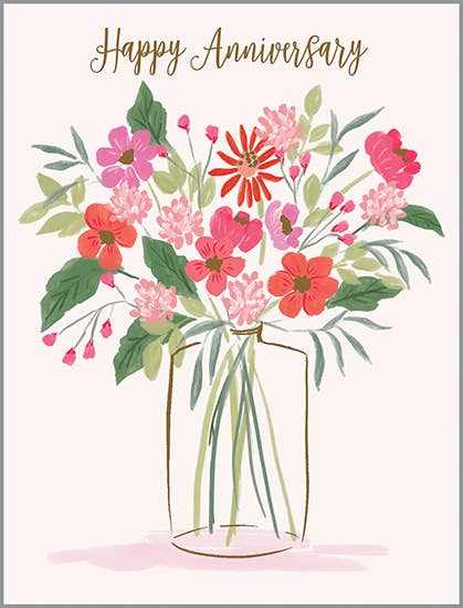 Anniversary Greeting Card - Charming Flower Vase