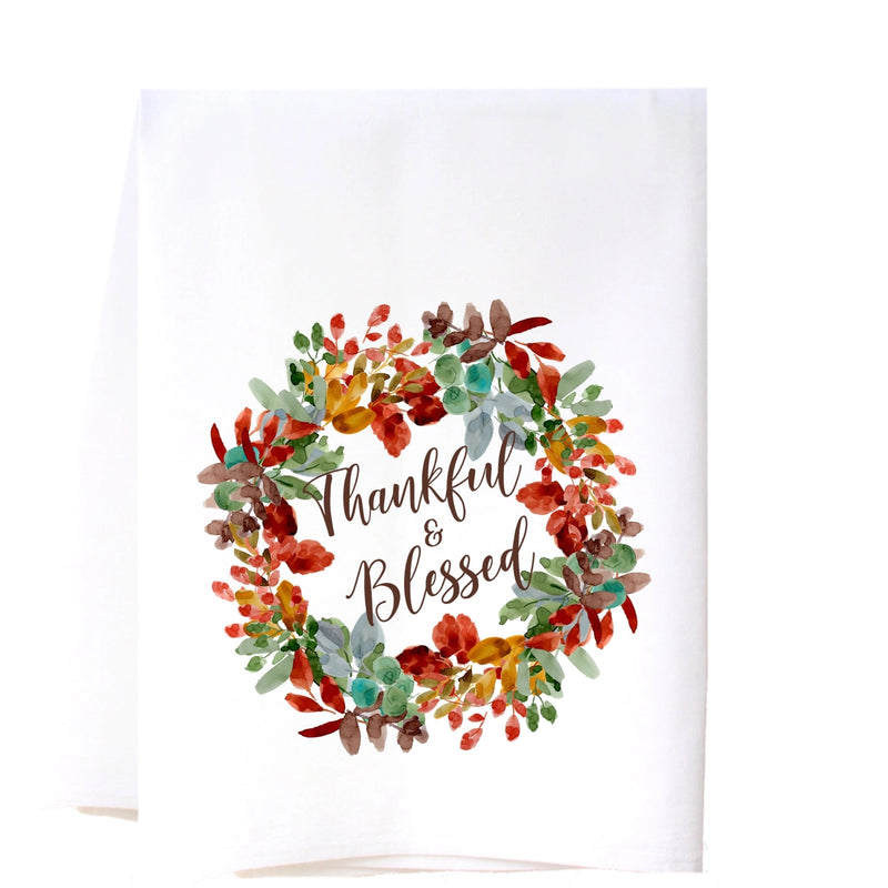 Thankful & Blessed Wreath Flour Sack Towel