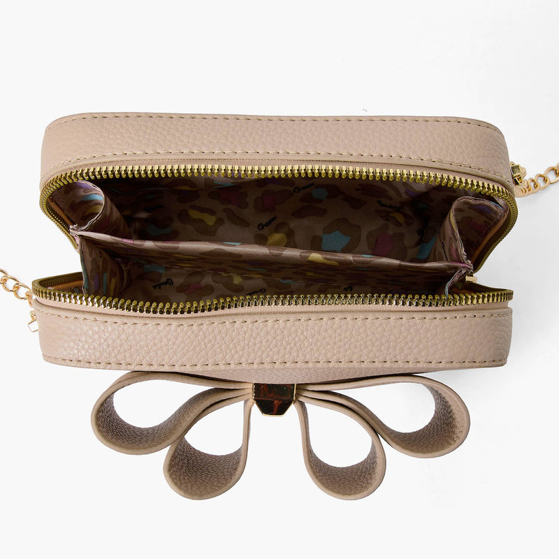 Boxy Bow Crossbody: Beige