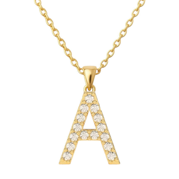 INITIALS | Water-resistant 18k Gold Plated CZ Necklace: A