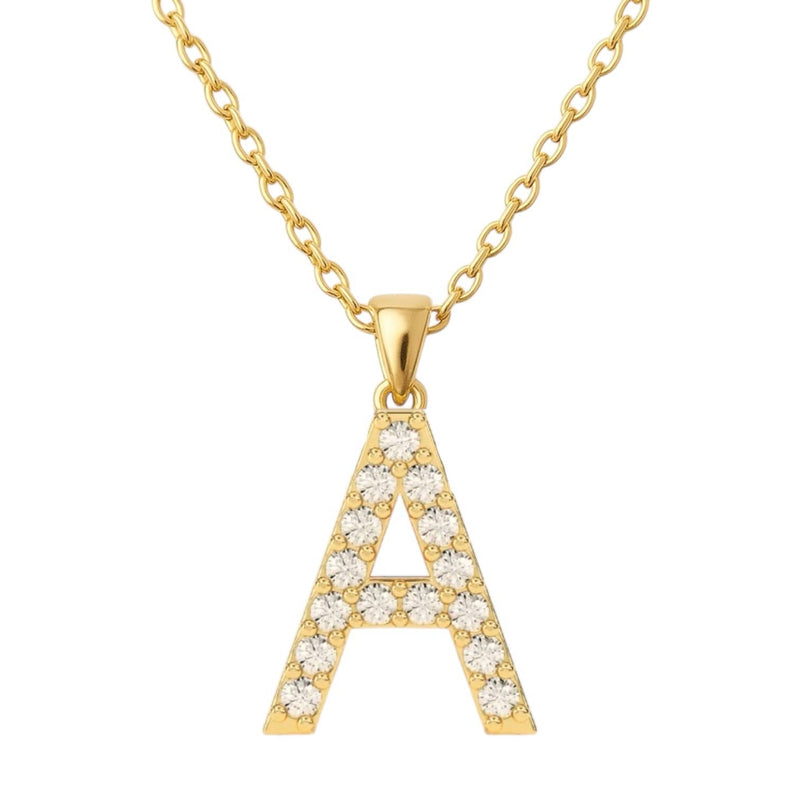 INITIALS | Water-resistant 18k Gold Plated CZ Necklace: D