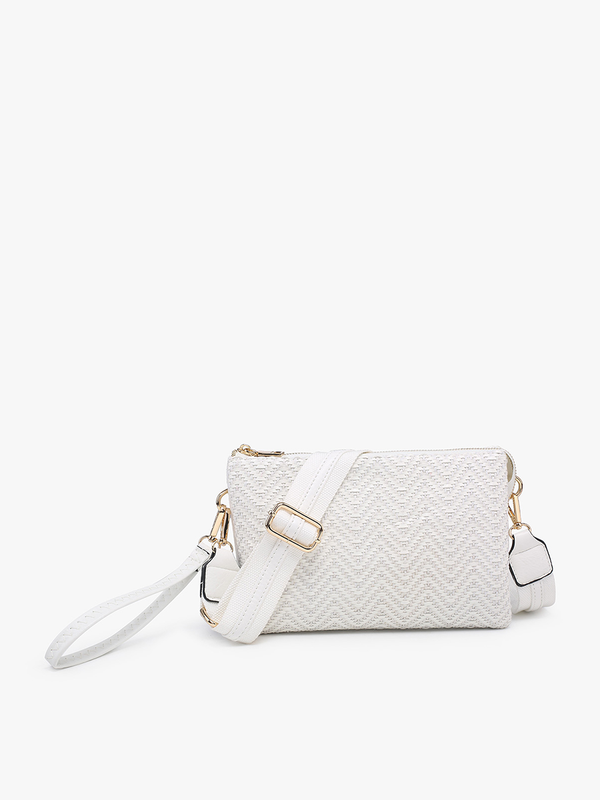 Izzy Woven Diagonal Crossbody w/ Guitar Strap: White