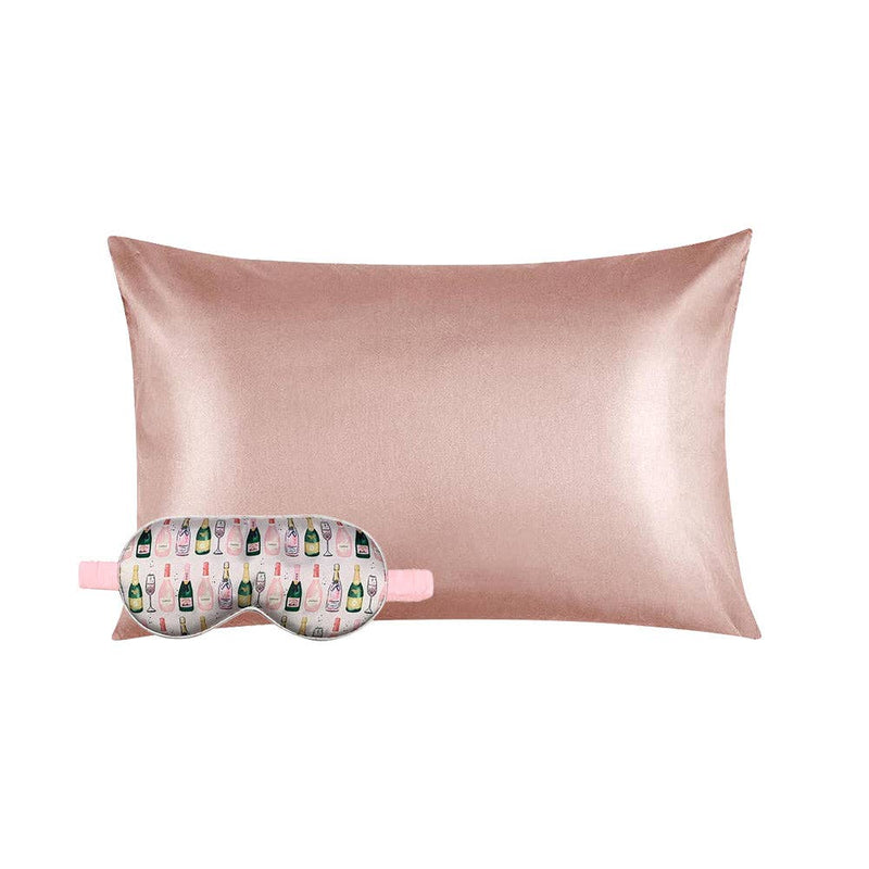 Champagne Satin Eyemask & Blush Satin Pillowcase Gift Set