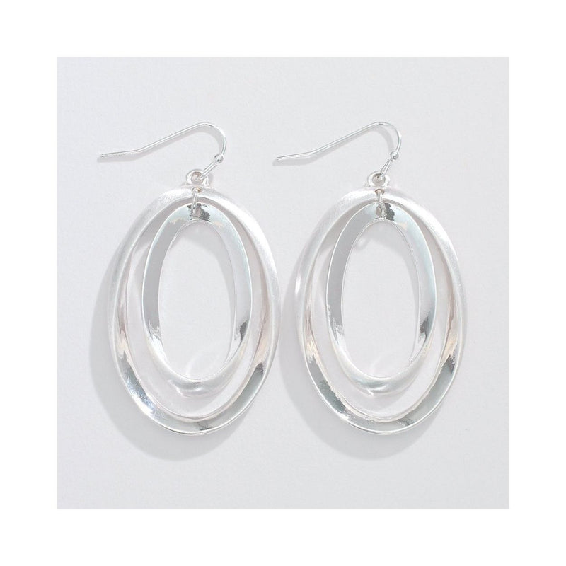Silver Brushed and Polish Oval Earrings