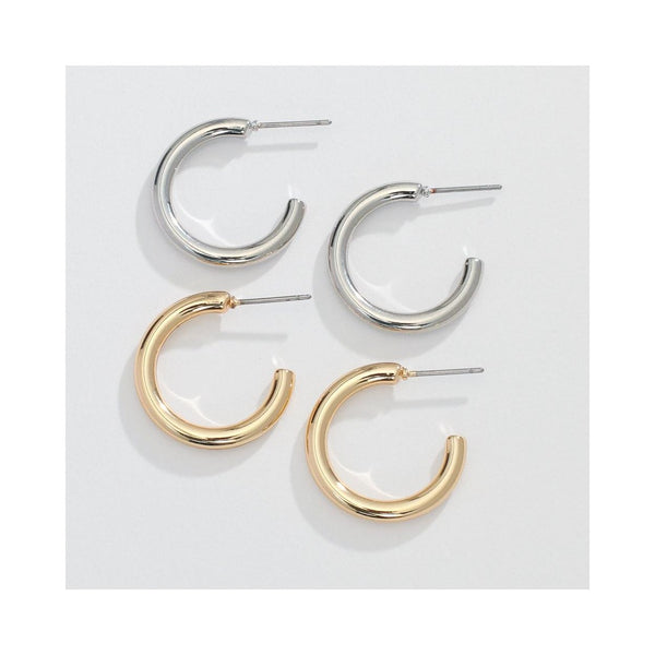 Duo Gold & Silver Hoops Earrings