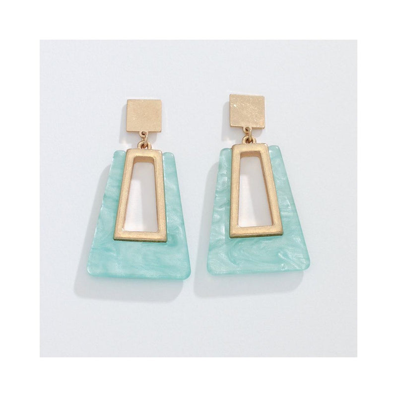 Gold Geometric Drop With Mint Earrings