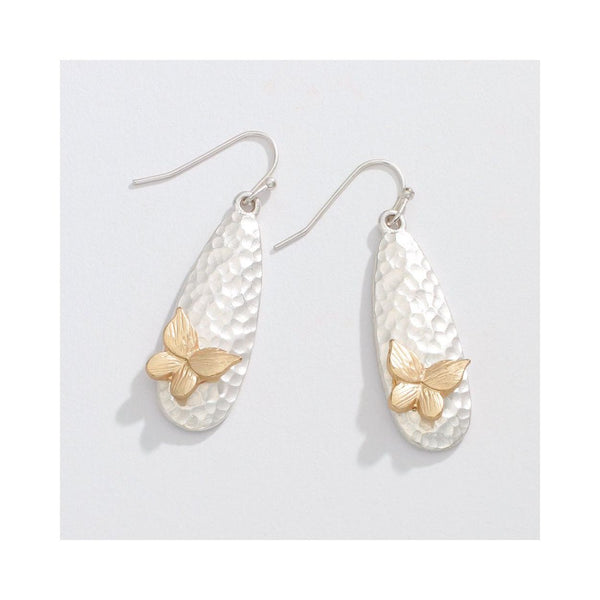 Two Tone Hammered Butterfly Earrings