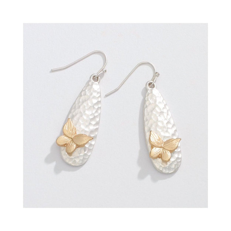 Two Tone Hammered Butterfly Earrings