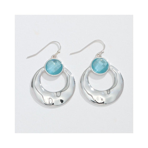Silver Drop With Aqua Crystals Earrings