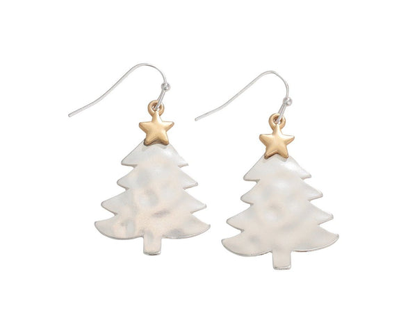 Two Tone Silver Christmas Tree Earrings