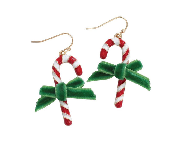 Candy Canes Velvet Bows Earrings