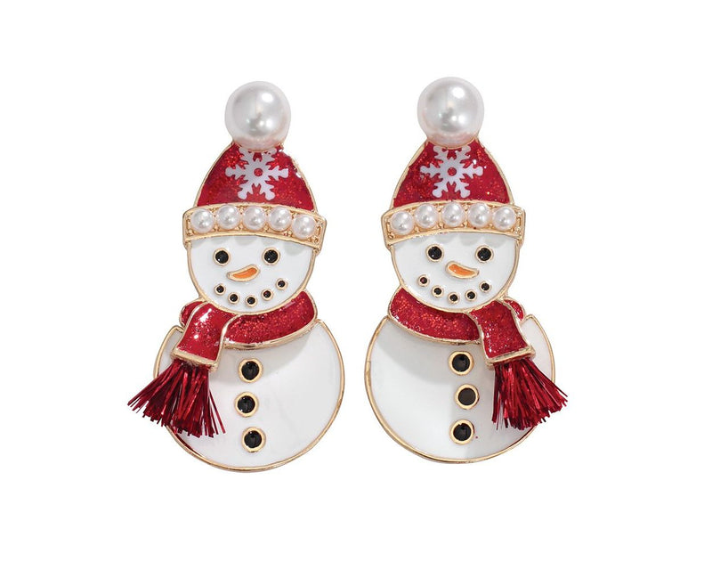 Enameled Snowmen With Pearls Earrings