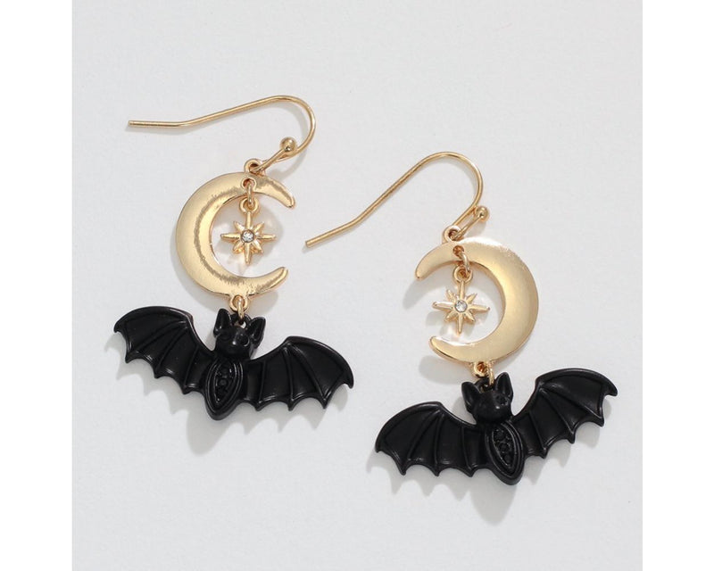 Black Bats with Moon Earrings