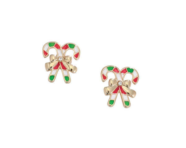 Gold Candy Canes with Ribbon Earrings