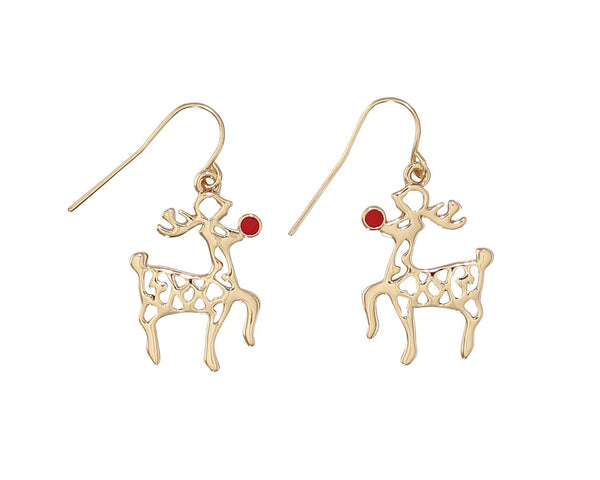 Bright Gold Rudolph Earrings