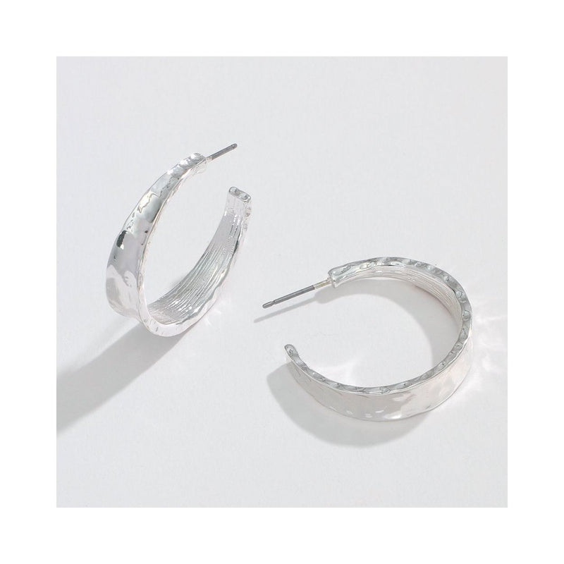 Silver Hammered Hoop Earrings