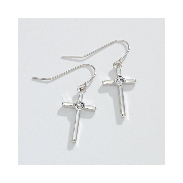 Silver Cross With Crystal Earrings