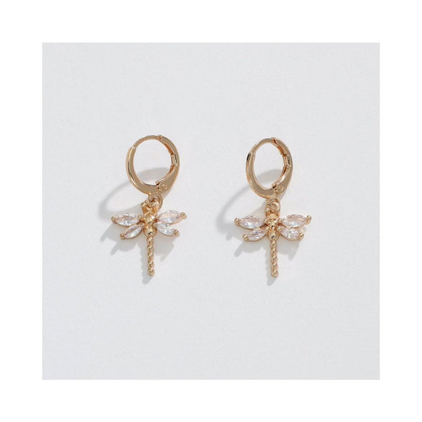 Gold Dragonfly Crystal Earrings