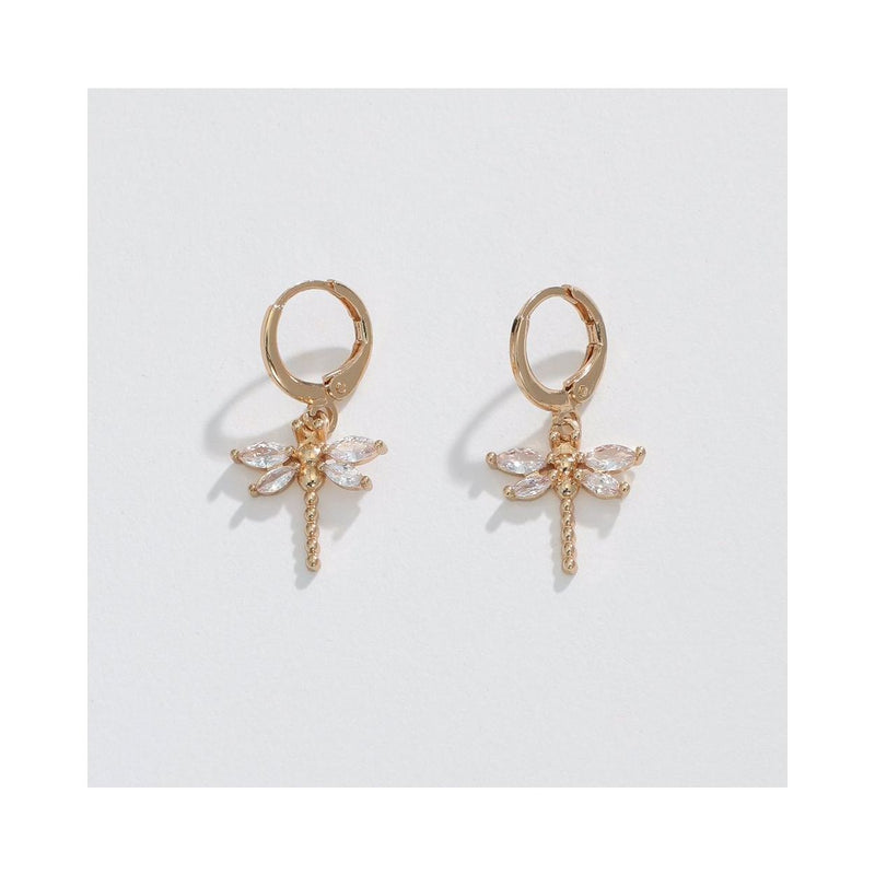 Gold Dragonfly Crystal Earrings