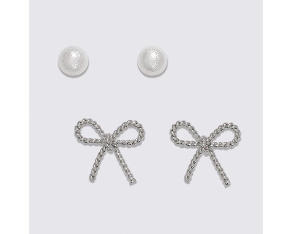 Textured Pearl & Rope Bow Earrings