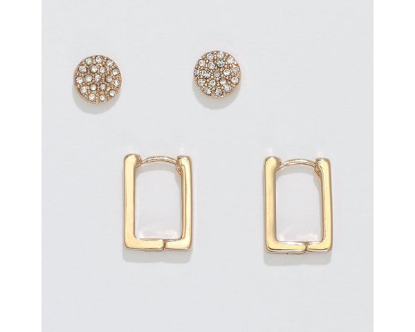 Crystal Stud & Gold Rectangle Duo Earrings