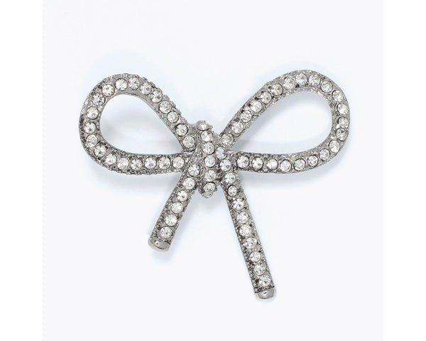 Silver Bow with Clear Crystals Pin – Bella Chic Home and Gift